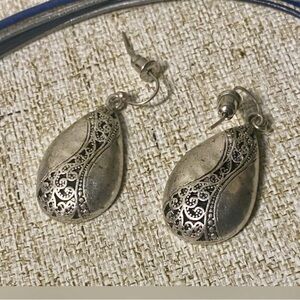 PD Antique Silver Filigree Pendant Necklace with Black Cord